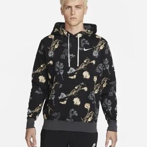 Nike Floral Fleece Lined Black Blue Hoodie Sweatshirt Men's Medium